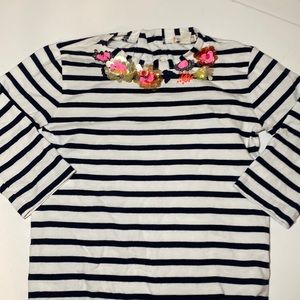 Crewcuts Striped Shirt with adorned neckline. Girls size 6/7